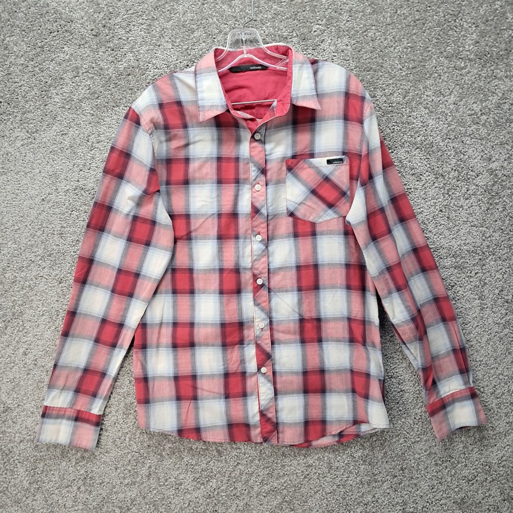 Ambitious Mens Red Plaid Long Sleeve Button Down Shirt Single Pocket Size M